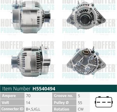 Hoffer H5540494 - Alternator autospares.lv