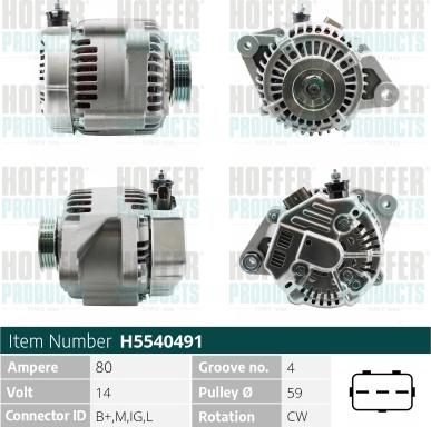 Hoffer H5540491 - Alternator autospares.lv