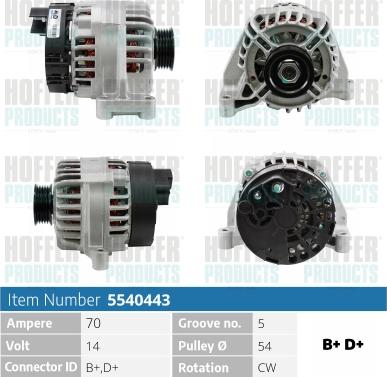 Hoffer H5540443 - Alternator autospares.lv