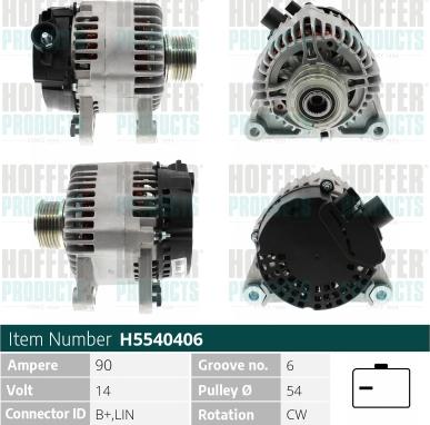 Hoffer H5540406 - Alternator autospares.lv