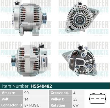 Hoffer H5540482 - Alternator autospares.lv