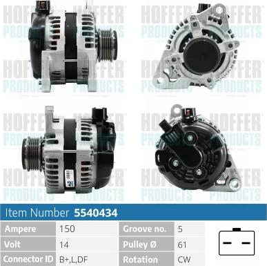 Hoffer H5540434 - Alternator autospares.lv