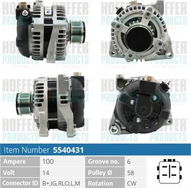 Hoffer H5540431 - Alternator autospares.lv