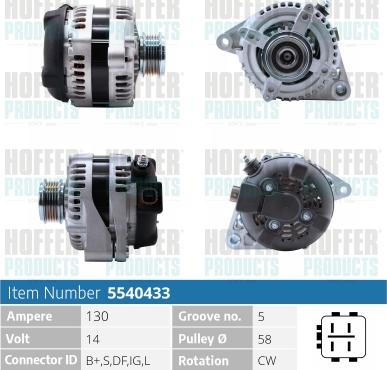 Hoffer H5540433 - Alternator autospares.lv