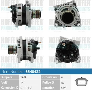 Hoffer H5540432 - Alternator autospares.lv