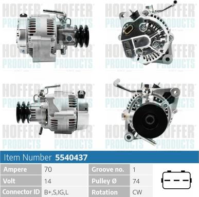 Hoffer H5540437 - Alternator autospares.lv