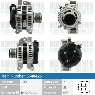 Hoffer H5540425 - Alternator autospares.lv