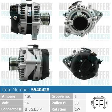 Hoffer H5540428 - Alternator autospares.lv