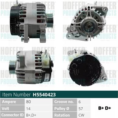 Hoffer H5540423 - Alternator autospares.lv