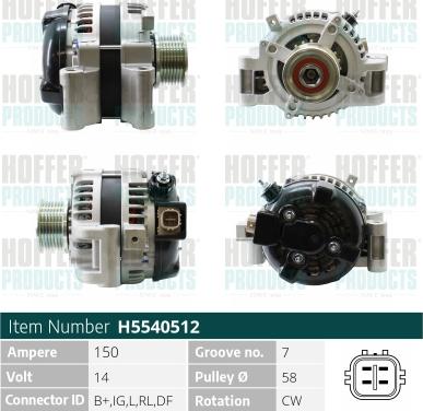 Hoffer H5540512 - Alternator autospares.lv