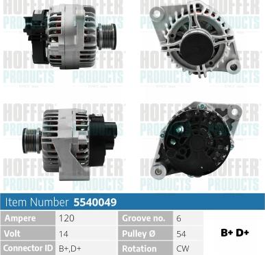 Hoffer H5540049 - Alternator autospares.lv