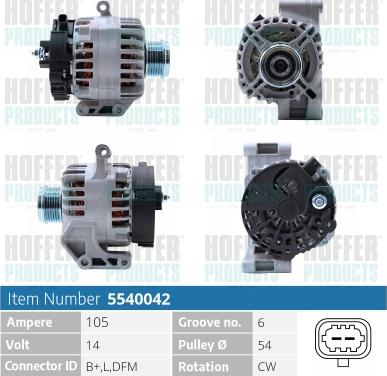 Hoffer H5540042 - Alternator autospares.lv