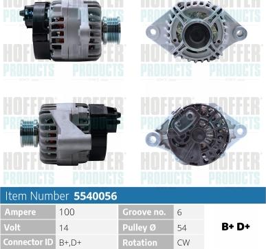 Hoffer H5540056 - Alternator autospares.lv