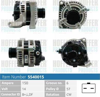 Hoffer H5540015 - Alternator autospares.lv