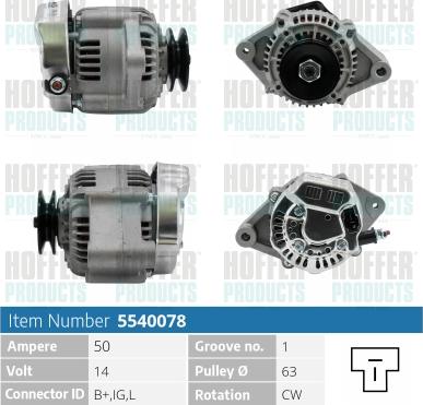 Hoffer H5540078 - Alternator autospares.lv