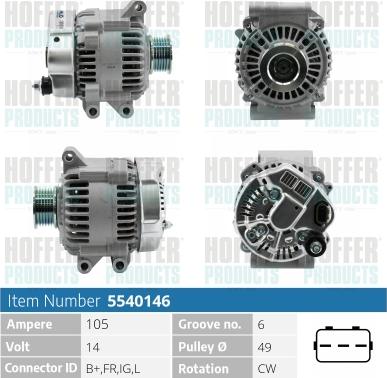 Hoffer H5540146 - Alternator autospares.lv