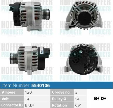 Hoffer H5540106 - Alternator autospares.lv