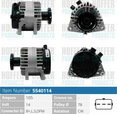 Hoffer H5540114 - Alternator autospares.lv