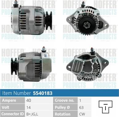 Hoffer H5540183 - Alternator autospares.lv