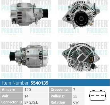 Hoffer H5540135 - Alternator autospares.lv