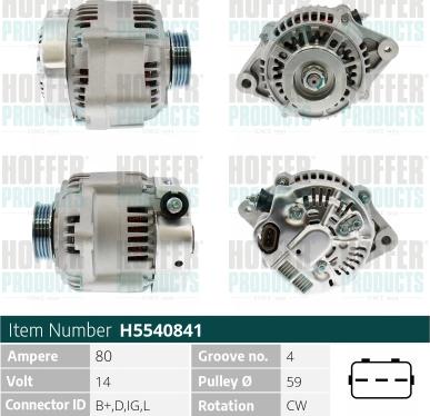 Hoffer H5540841 - Alternator autospares.lv