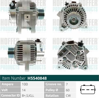 Hoffer H5540848 - Alternator autospares.lv