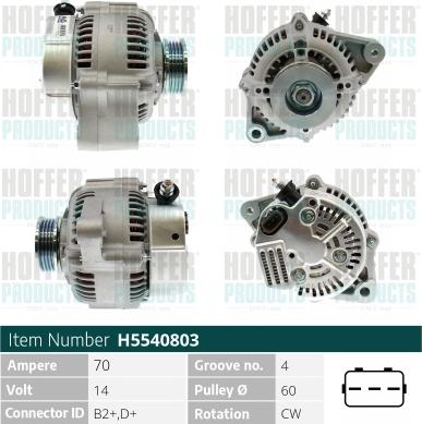 Hoffer H5540803 - Alternator autospares.lv