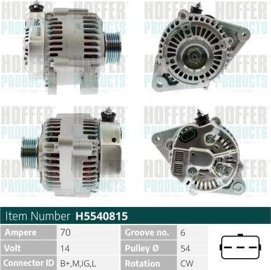 Hoffer H5540815 - Alternator autospares.lv