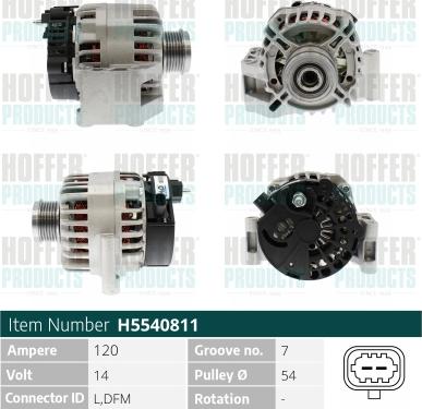 Hoffer H5540811 - Alternator autospares.lv