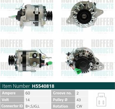 Hoffer H5540818 - Alternator autospares.lv