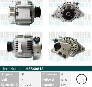 Hoffer H5540813 - Alternator autospares.lv