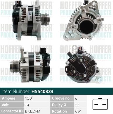 Hoffer H5540833 - Alternator autospares.lv