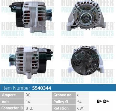 Hoffer H5540344 - Alternator autospares.lv