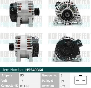 Hoffer H5540364 - Alternator autospares.lv