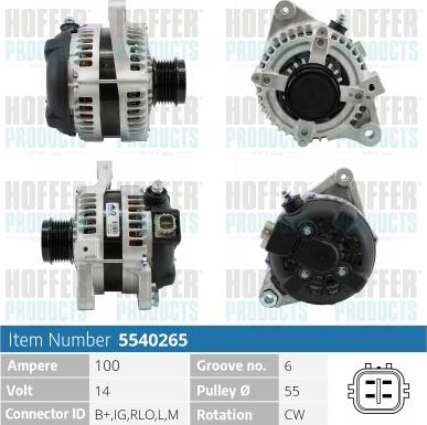 Hoffer H5540265 - Alternator autospares.lv