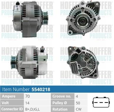 Hoffer H5540218 - Alternator autospares.lv