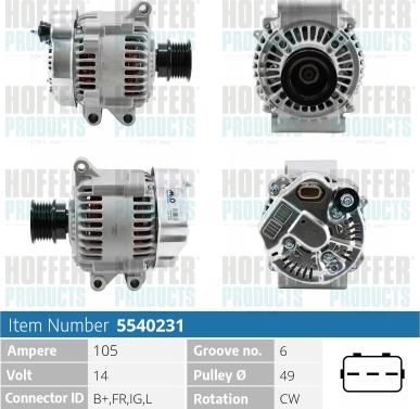 Hoffer H5540231 - Alternator autospares.lv