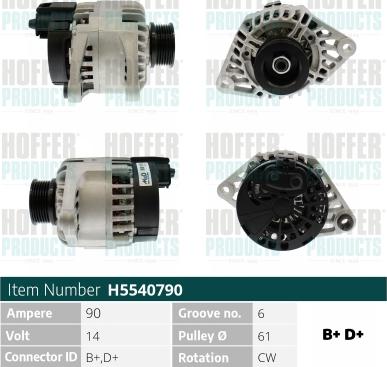 Hoffer H5540790 - Alternator autospares.lv