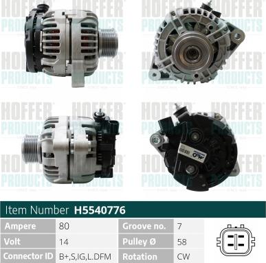 Hoffer H5540776 - Alternator autospares.lv