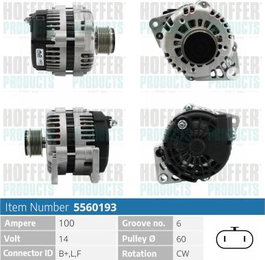 Hoffer H5560193 - Alternator autospares.lv