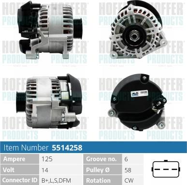 Hoffer H5514258 - Alternator autospares.lv