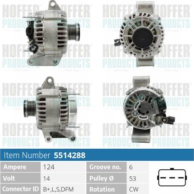 Hoffer H5514288 - Alternator autospares.lv