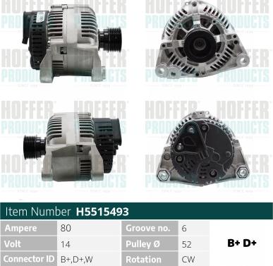 Hoffer H5515493 - Alternator autospares.lv