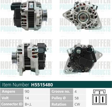 Hoffer H5515480 - Alternator autospares.lv