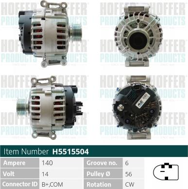 Hoffer H5515504 - Alternator autospares.lv