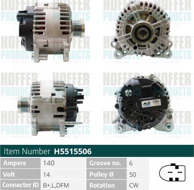 Hoffer H5515506 - Alternator autospares.lv