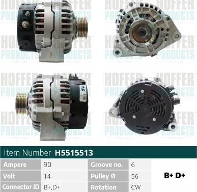 Hoffer H5515513 - Alternator autospares.lv