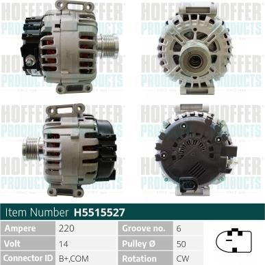 Hoffer H5515527 - Alternator autospares.lv