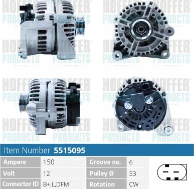 Hoffer H5515095 - Alternator autospares.lv