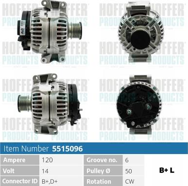 Hoffer H5515096 - Alternator autospares.lv